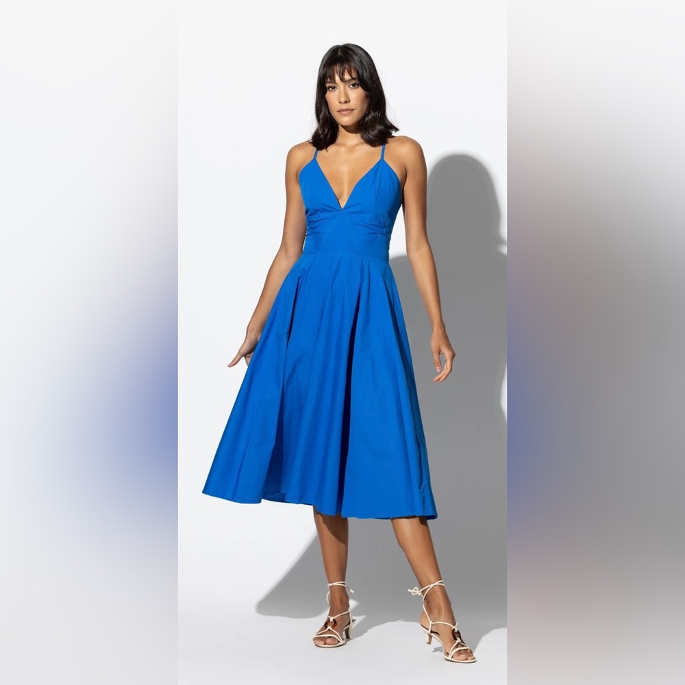 Lusana Tamica Midi Dress Cobalt Poplin Cotton Blue Dress Cotton V Neck Small